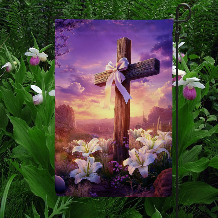 Garden Flag 12" x 18" Peaceful Sunrise Cross