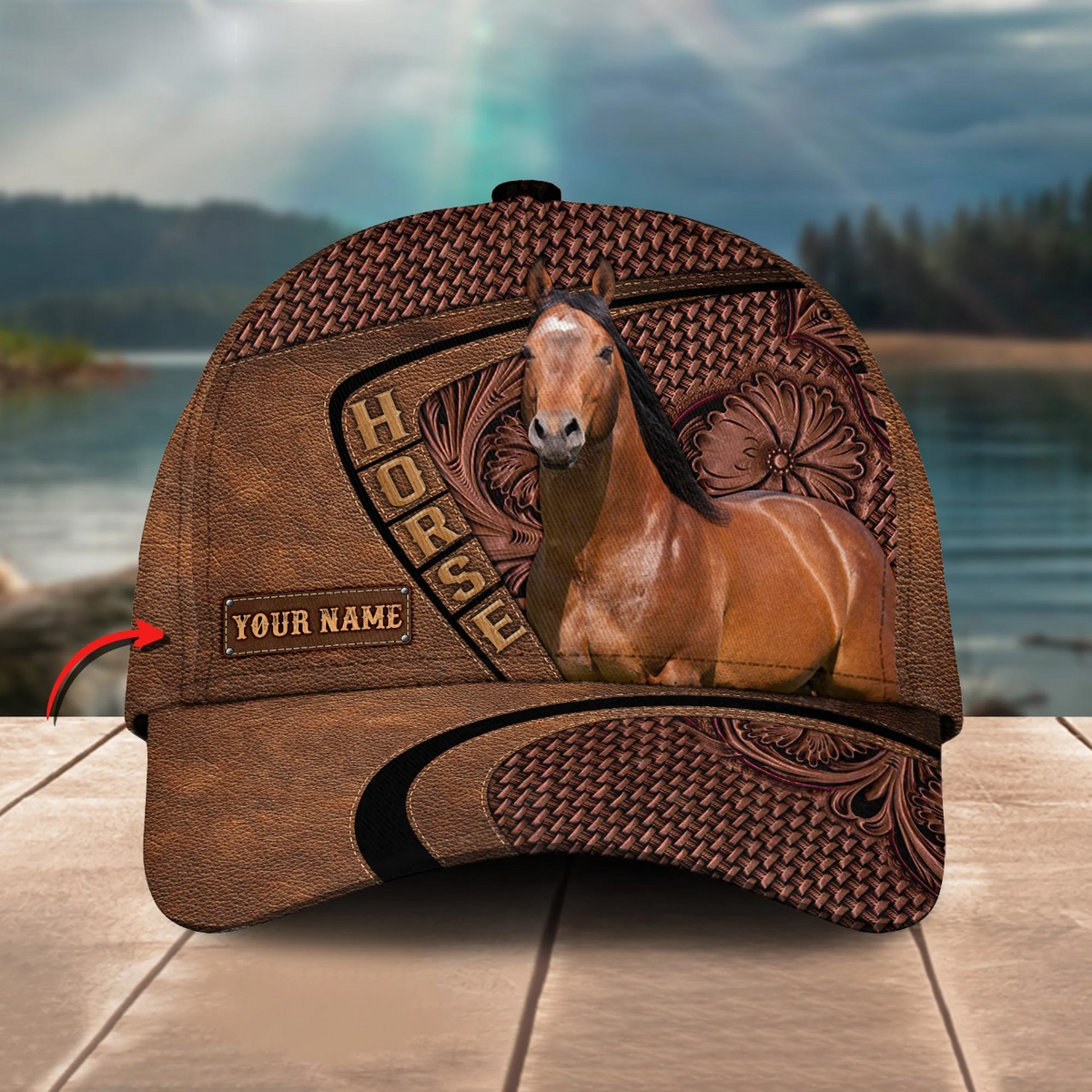 American Quarter Horse Carving Leather Pattern Personalized Name Cap
