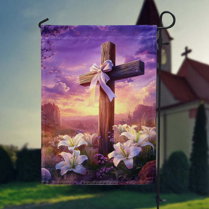 Garden Flag 12" x 18" Peaceful Sunrise Cross