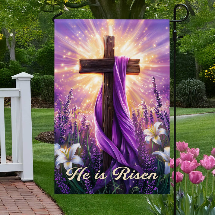 Garden Flag 12" x 18" - He Is Risen Easter Cross Garden Flag