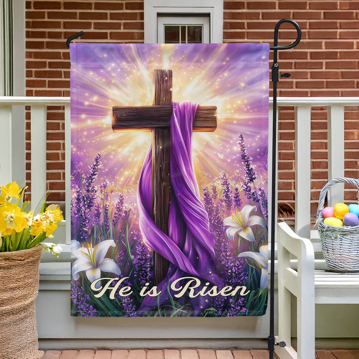 Garden Flag 12" x 18" - He Is Risen Easter Cross Garden Flag
