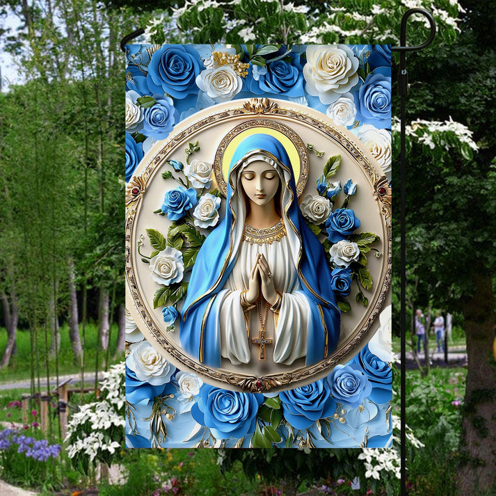 Garden Flag 12" x 18" - Peaceful Virgin Mary Roses