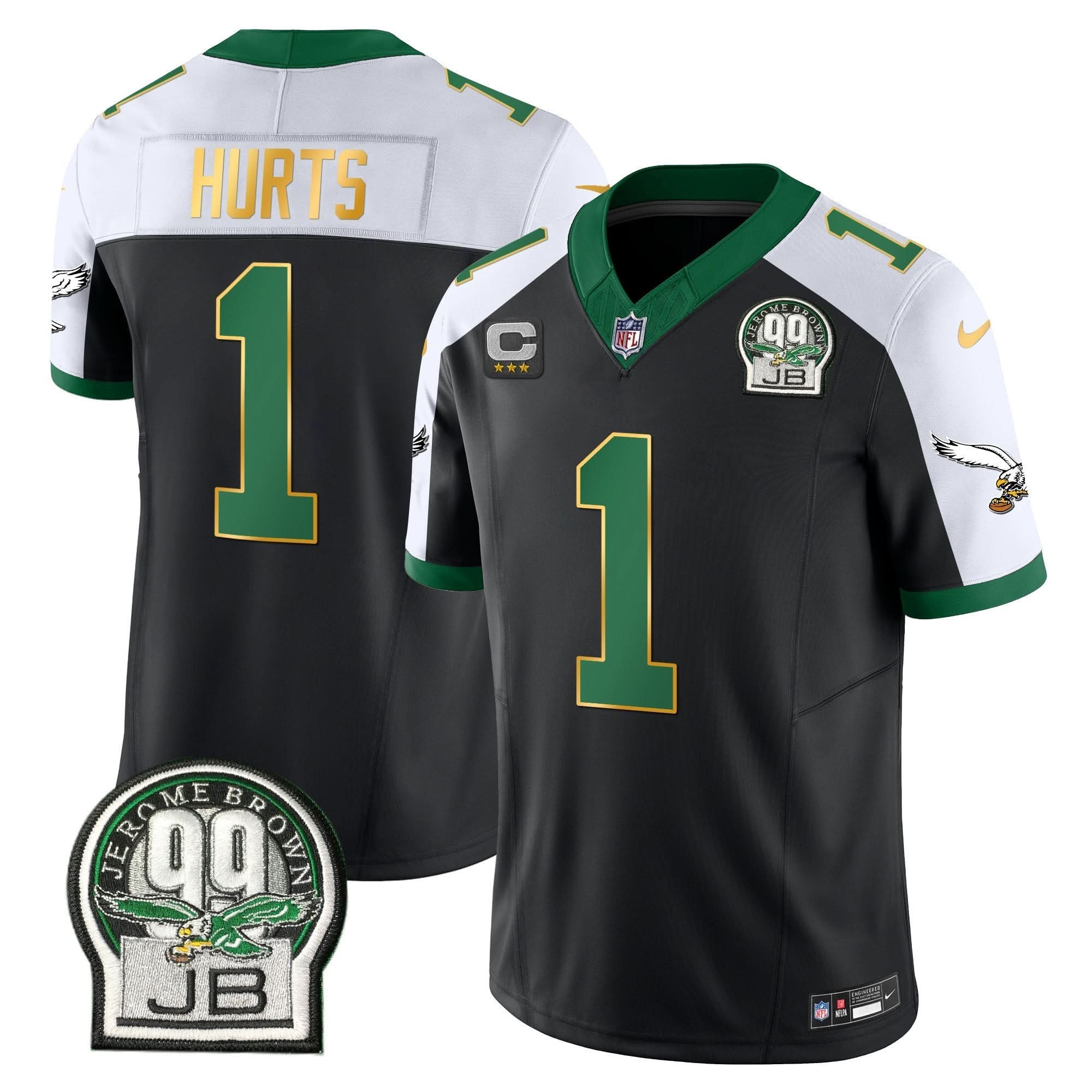 PHI Jerome Brown Patch Kelly Green Gold Trim Jersey