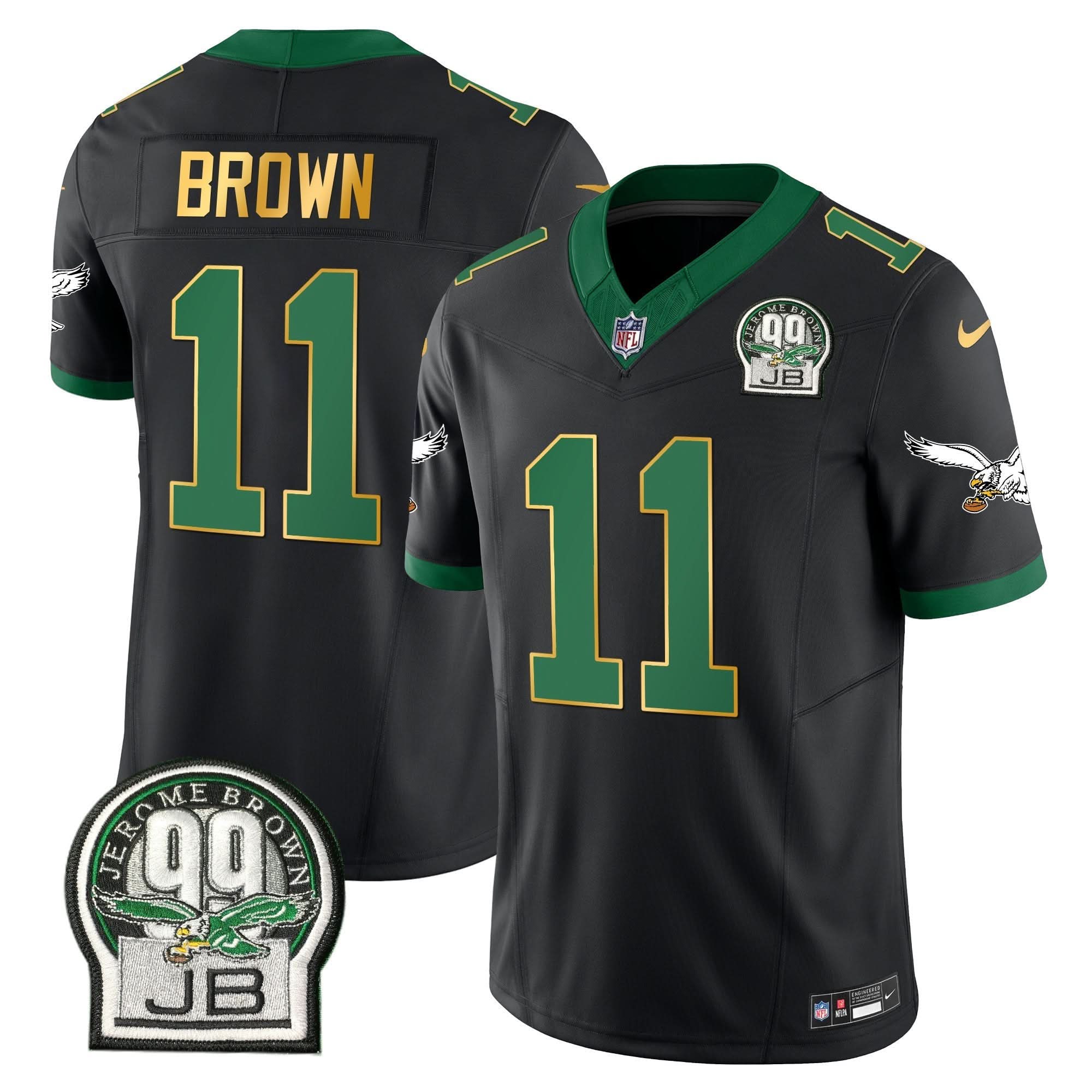 PHI Jerome Brown Patch Kelly Green Gold Trim Jersey