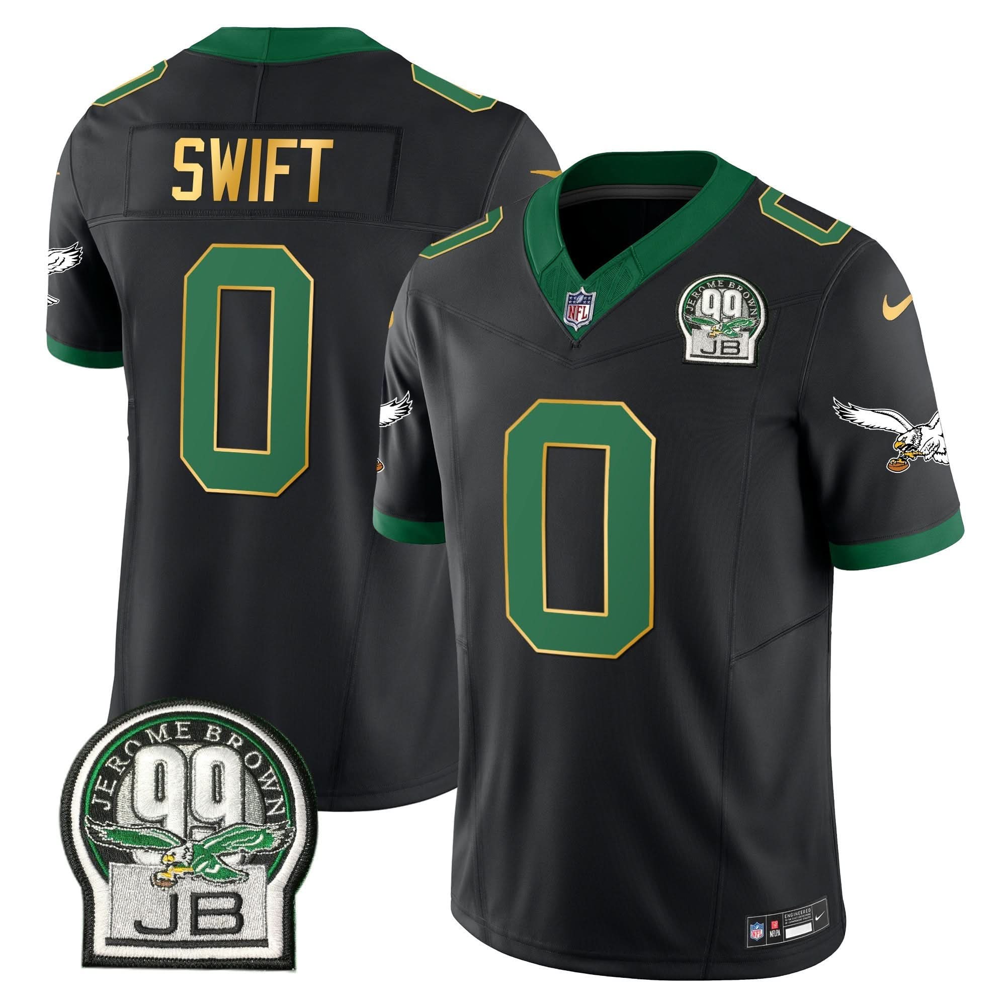 PHI Jerome Brown Patch Kelly Green Gold Trim Jersey