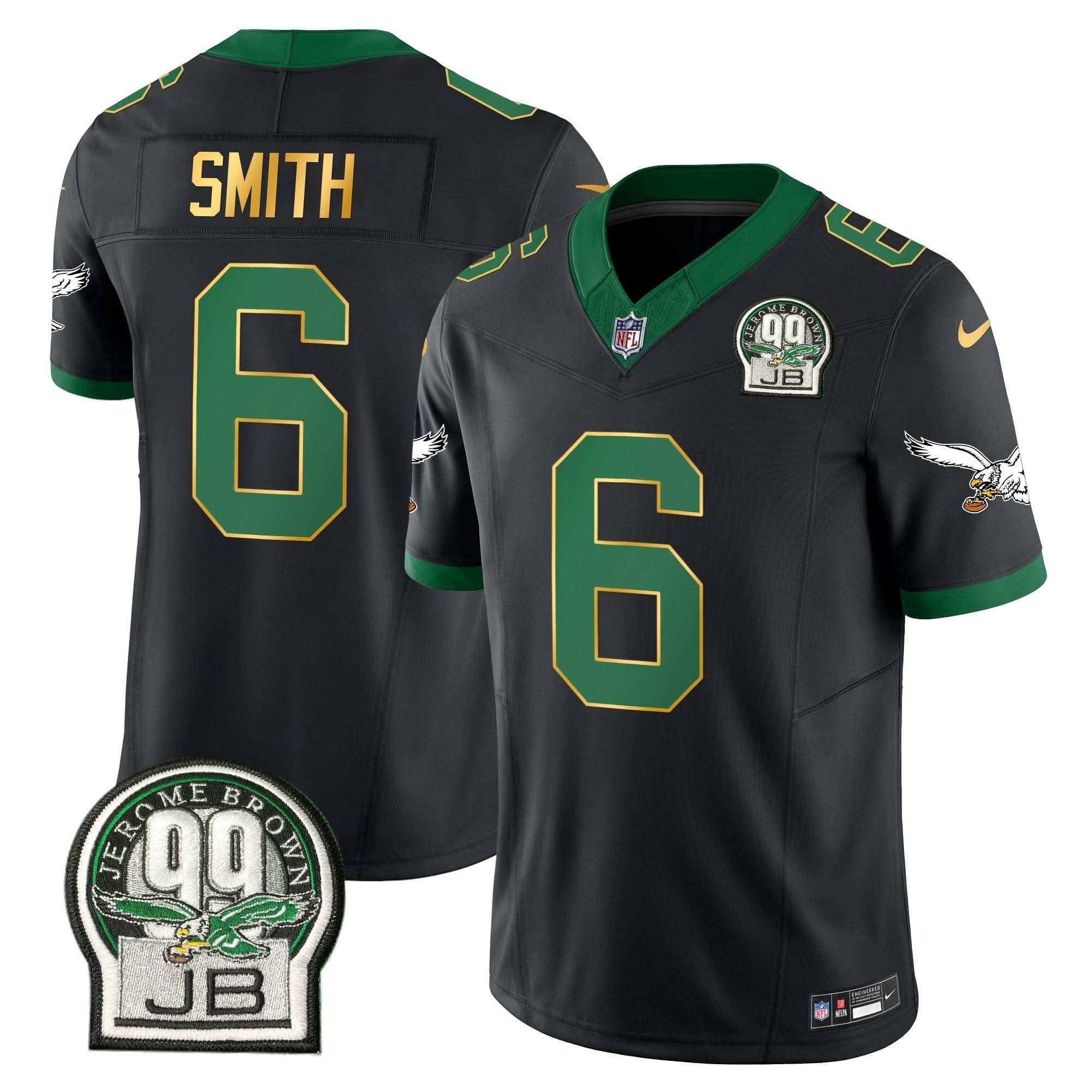 PHI Jerome Brown Patch Kelly Green Gold Trim Jersey