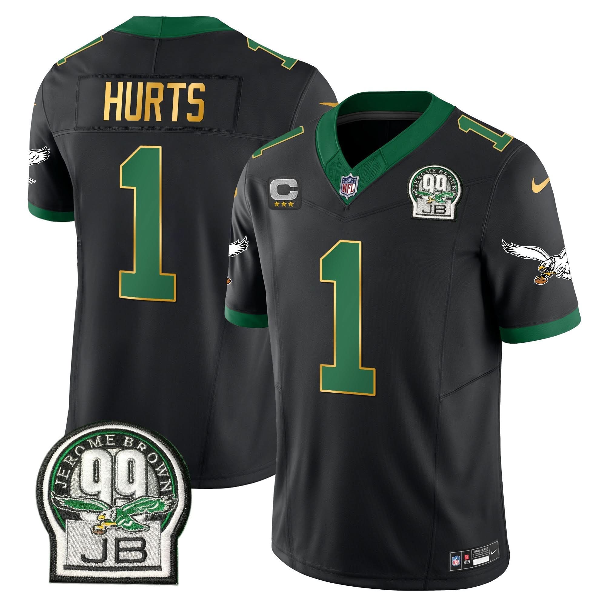 PHI Jerome Brown Patch Kelly Green Gold Trim Jersey