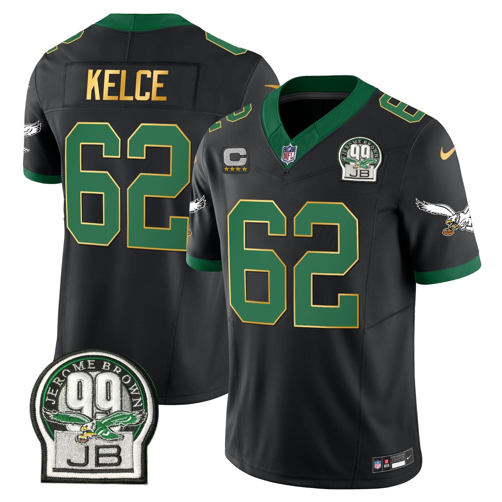 PHI Jerome Brown Patch Kelly Green Gold Trim Jersey
