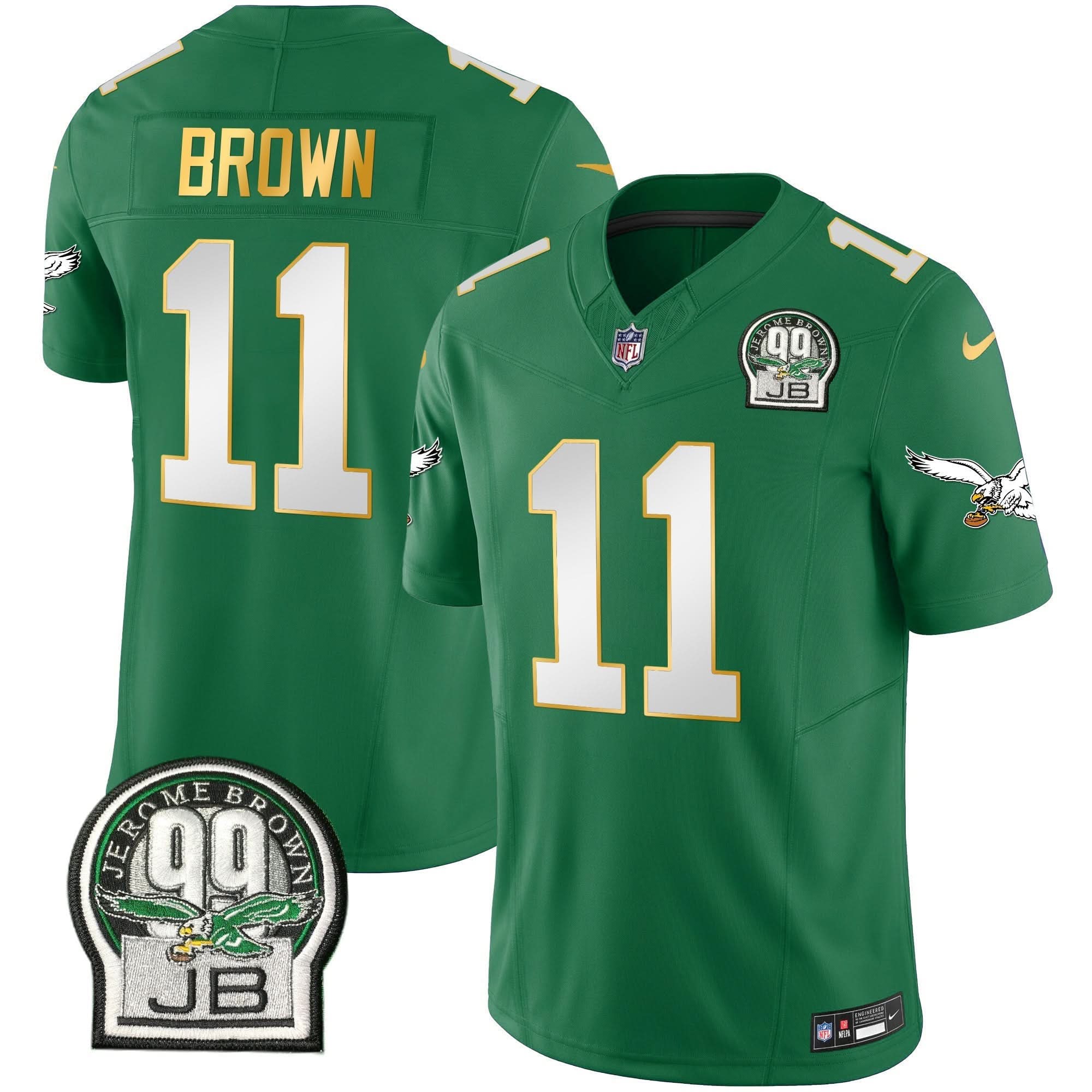 PHI Jerome Brown Patch Kelly Green Gold Trim Jersey