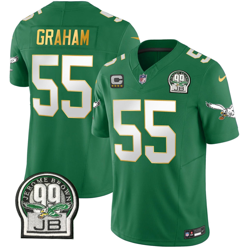 PHI Jerome Brown Patch Kelly Green Gold Trim Jersey