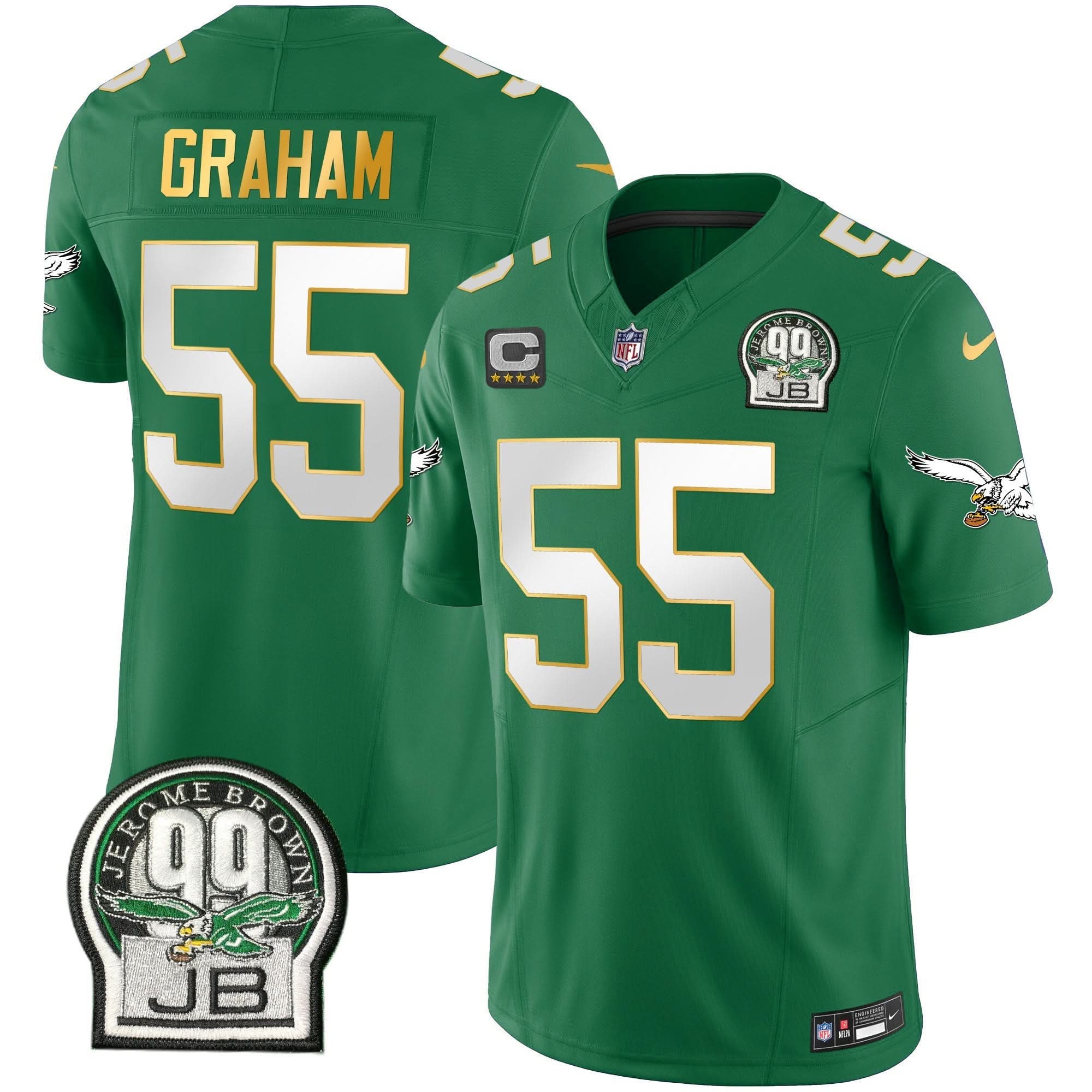 PHI Jerome Brown Patch Kelly Green Gold Trim Jersey
