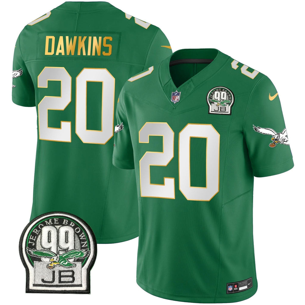 PHI Jerome Brown Patch Kelly Green Gold Trim Jersey
