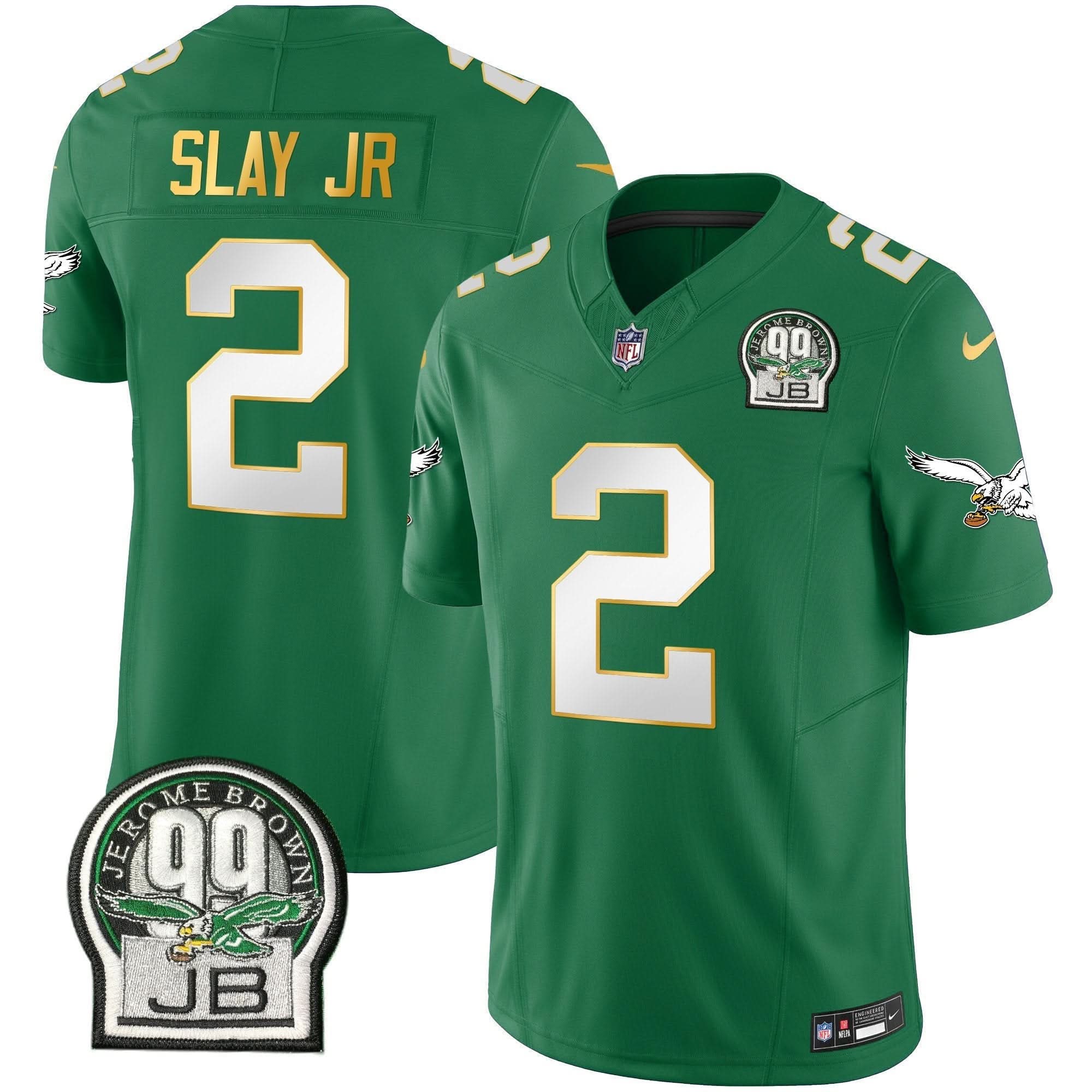 PHI Jerome Brown Patch Kelly Green Gold Trim Jersey