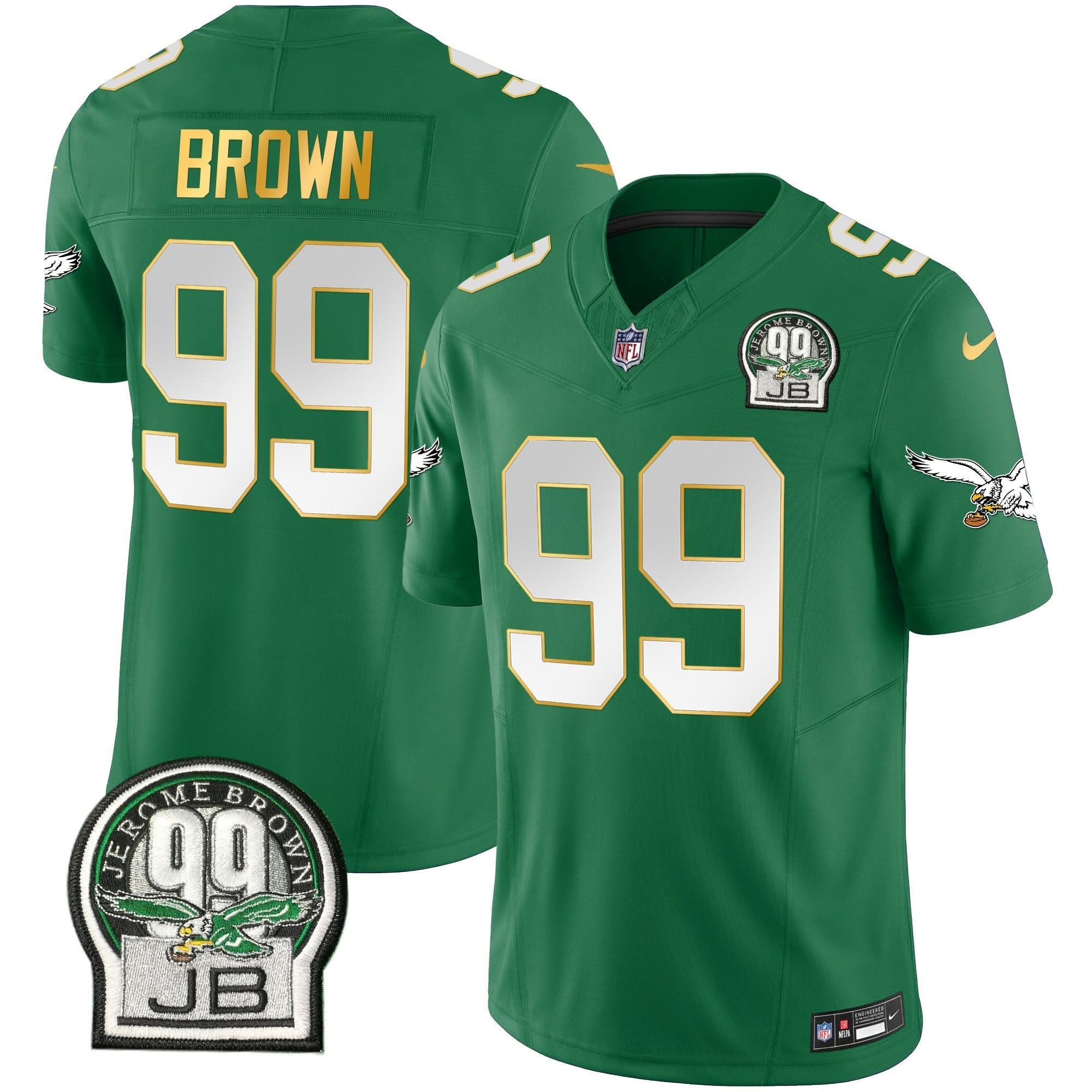 PHI Jerome Brown Patch Kelly Green Gold Trim Jersey