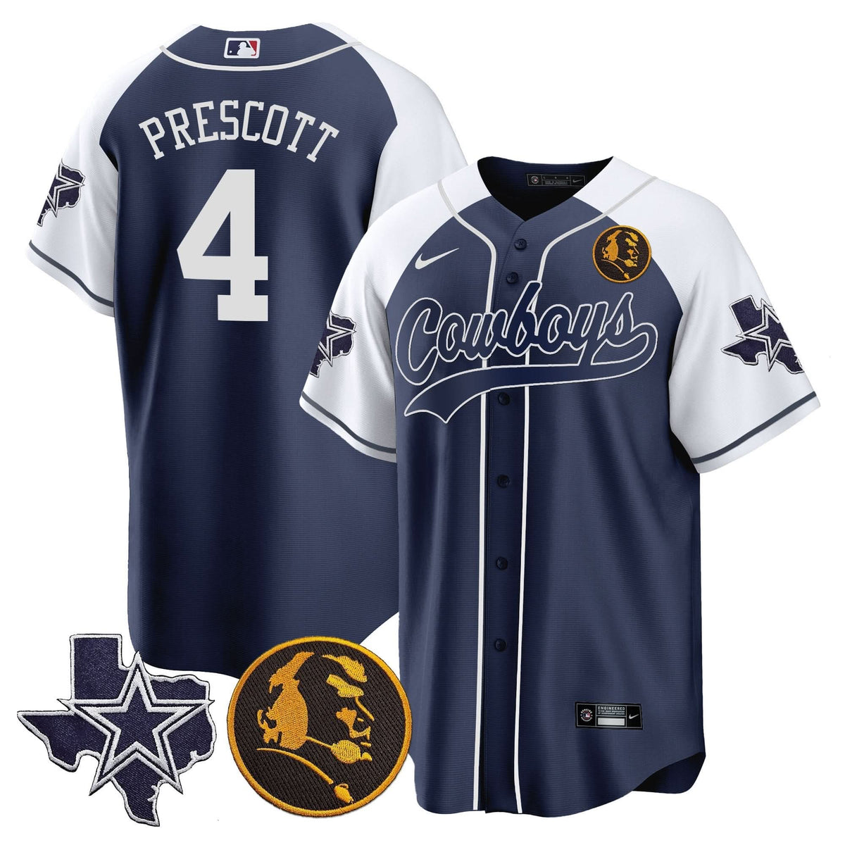 DAL Texas & John Madden Patch Baseball Jersey