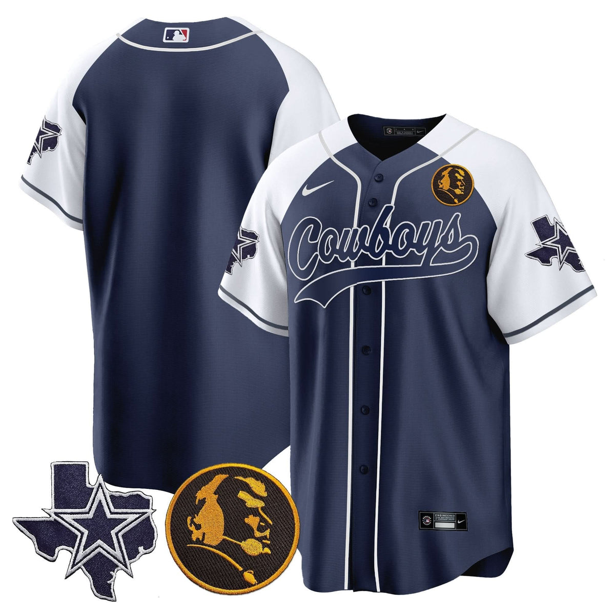 DAL Texas & John Madden Patch Baseball Jersey