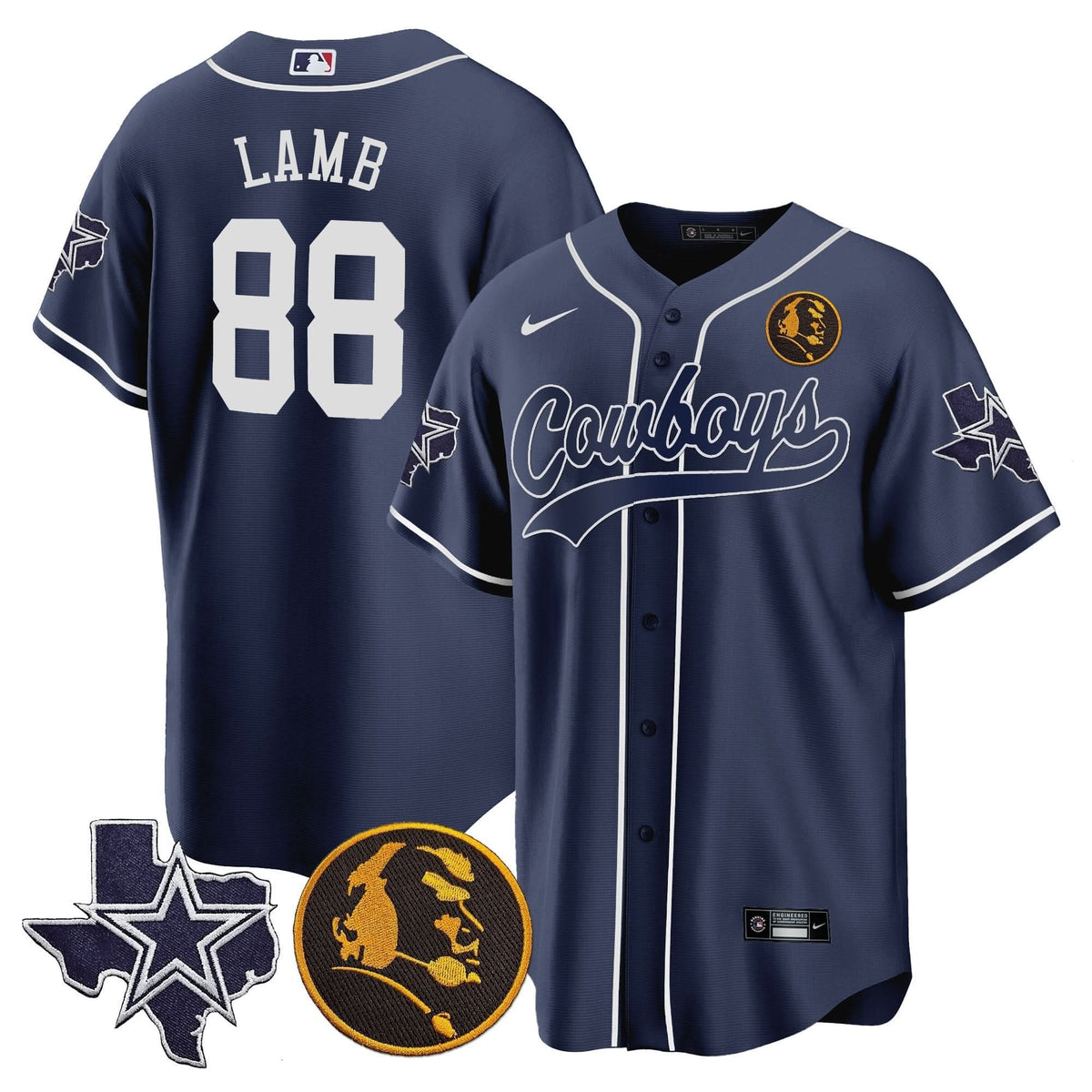 DAL Texas & John Madden Patch Baseball Jersey