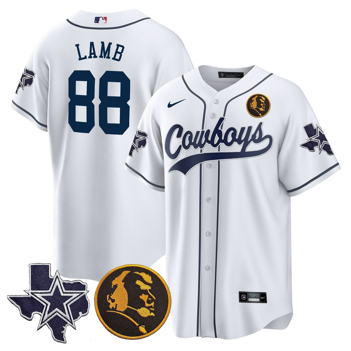 DAL Texas & John Madden Patch Baseball Jersey