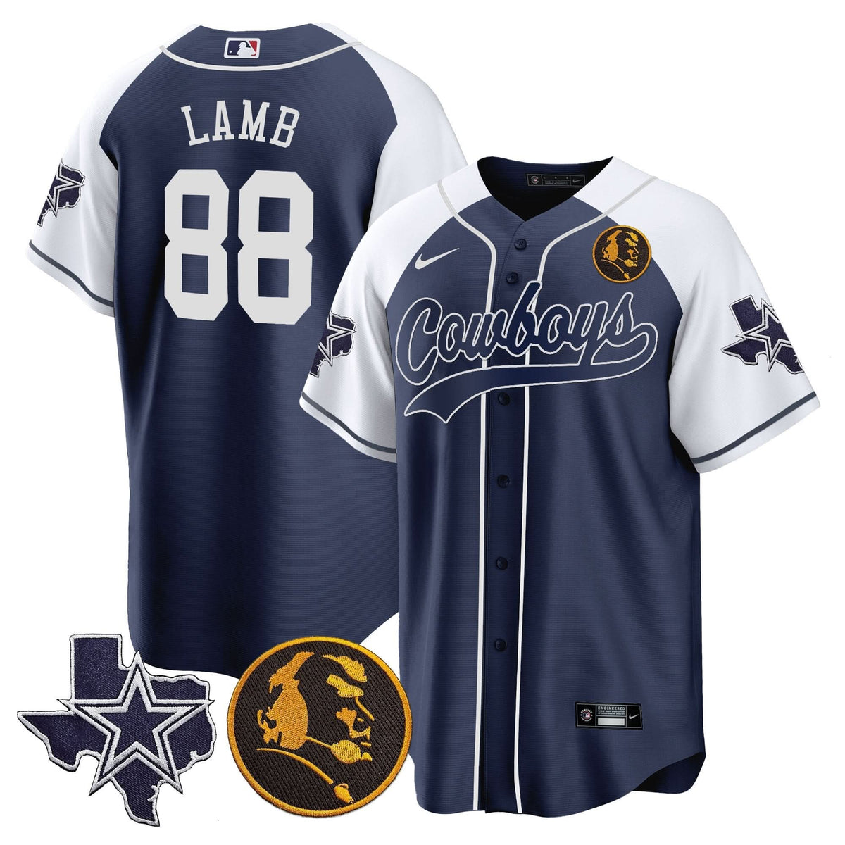 DAL Texas & John Madden Patch Baseball Jersey