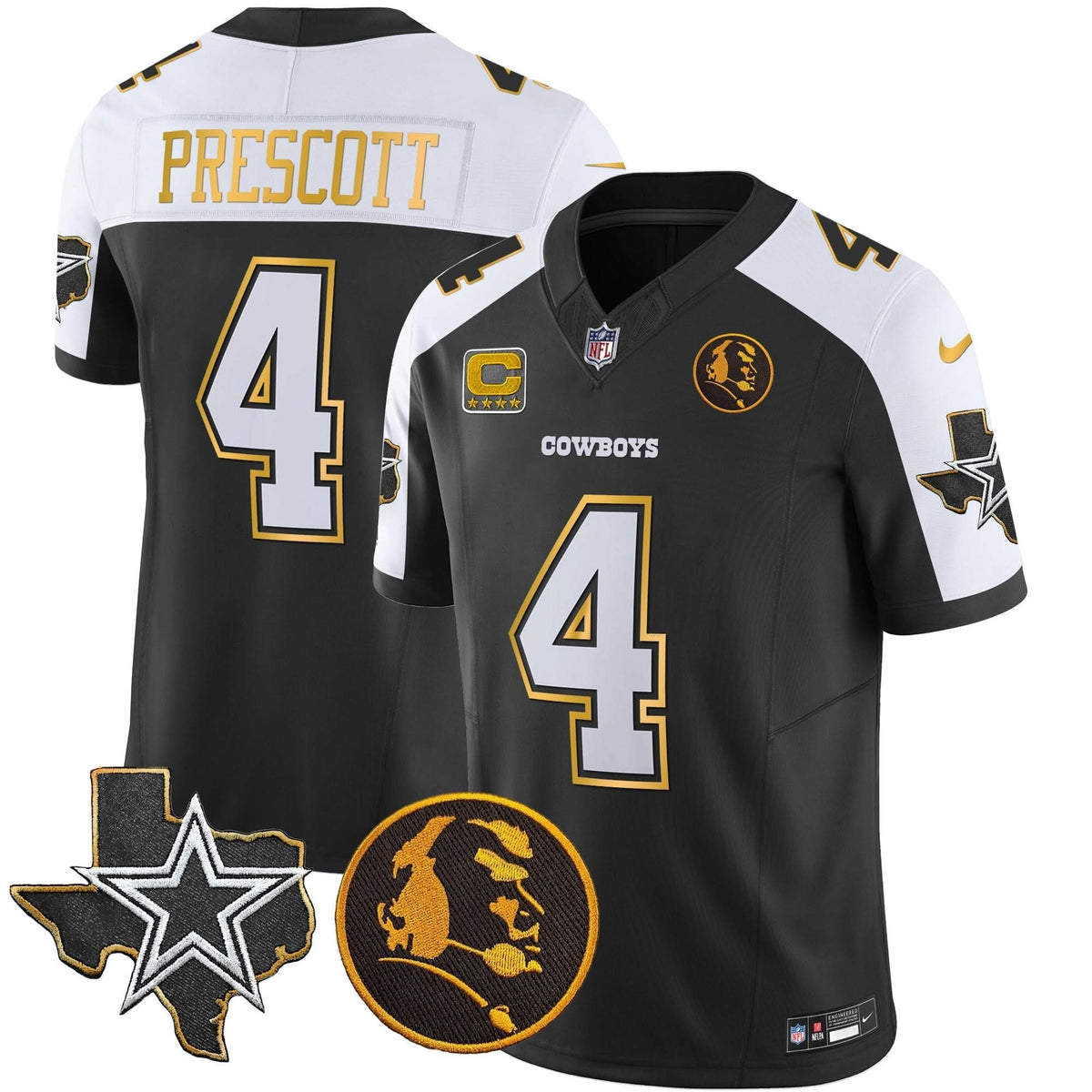 DAL Texas & John Madden Patch Gold Trim Vapor Jersey