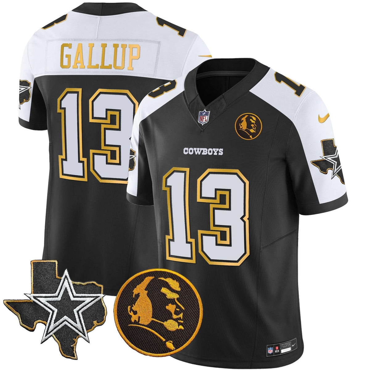 DAL Texas & John Madden Patch Gold Trim Vapor Jersey