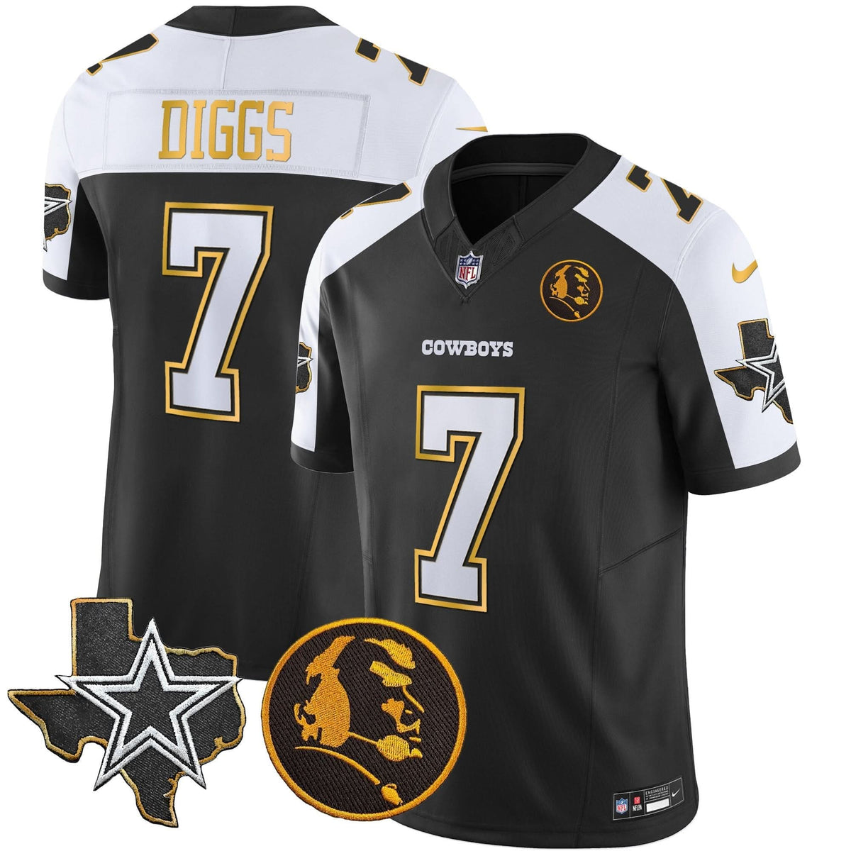 DAL Texas & John Madden Patch Gold Trim Vapor Jersey