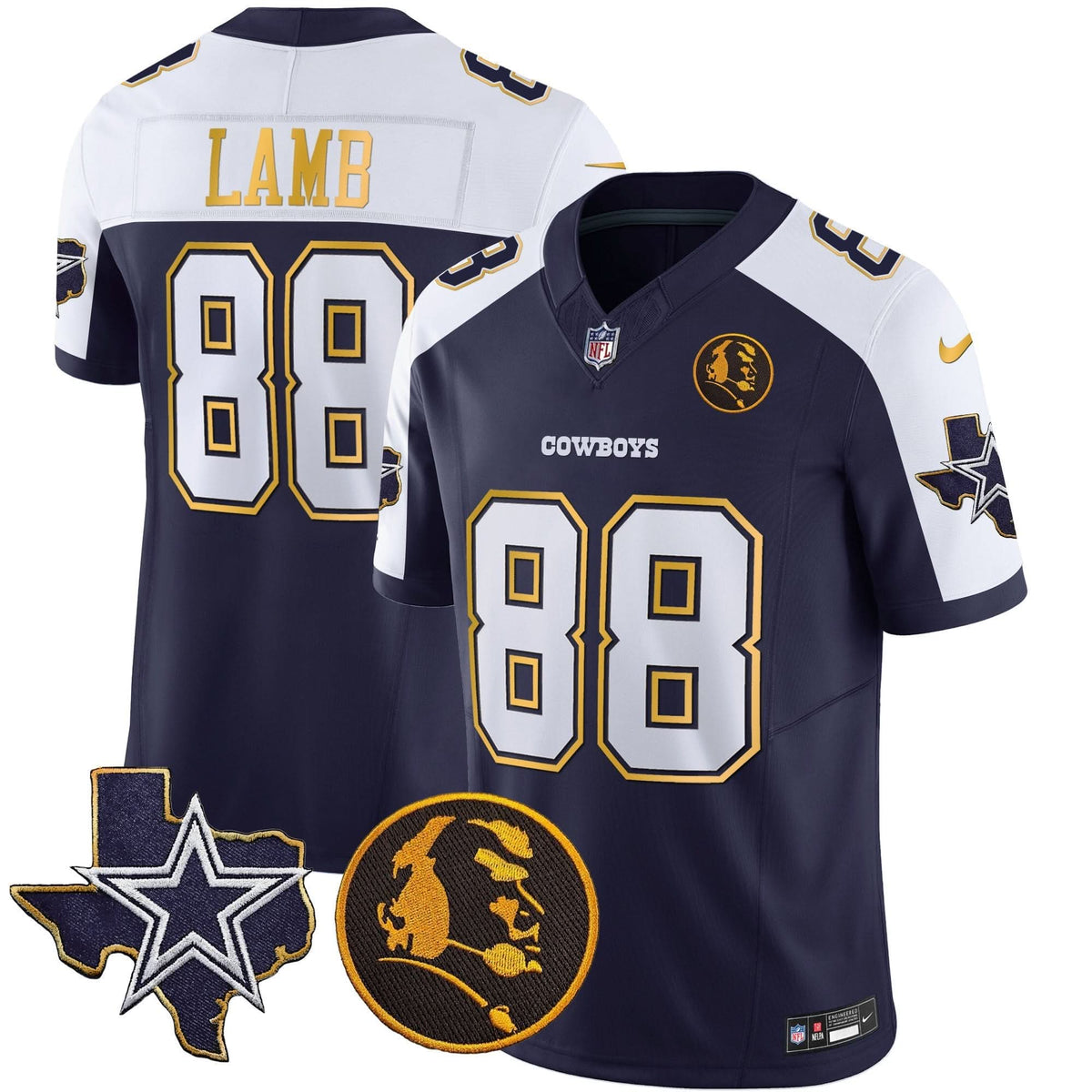 DAL Texas & John Madden Patch Gold Trim Vapor Jersey