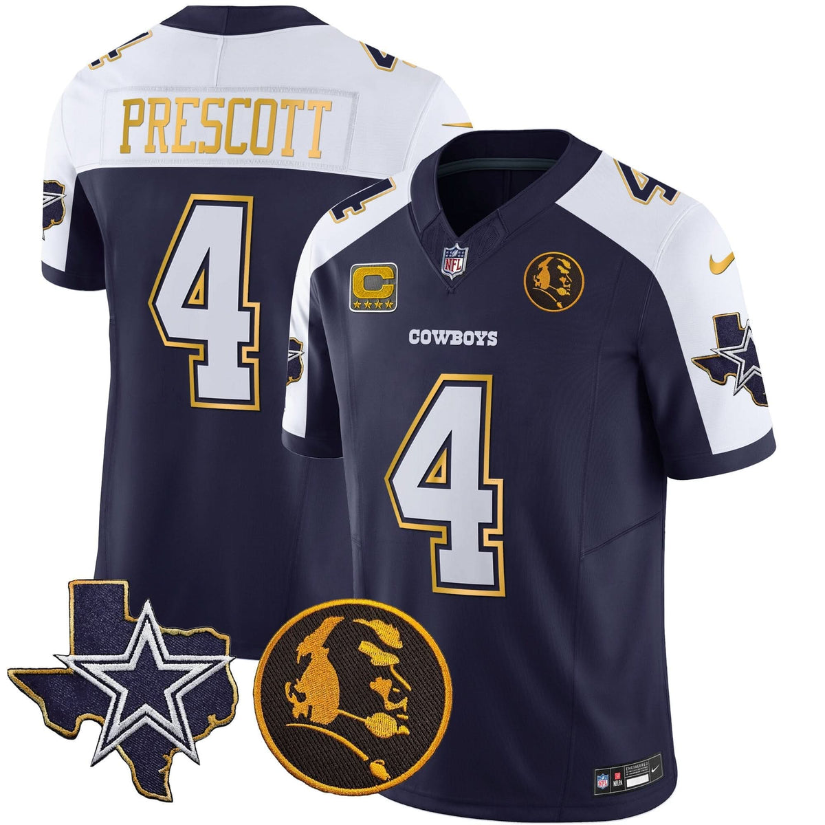 DAL Texas & John Madden Patch Gold Trim Vapor Jersey