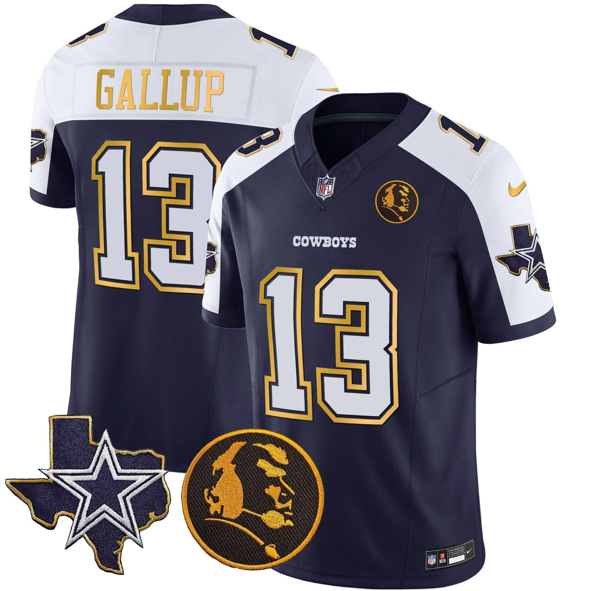 DAL Texas & John Madden Patch Gold Trim Vapor Jersey