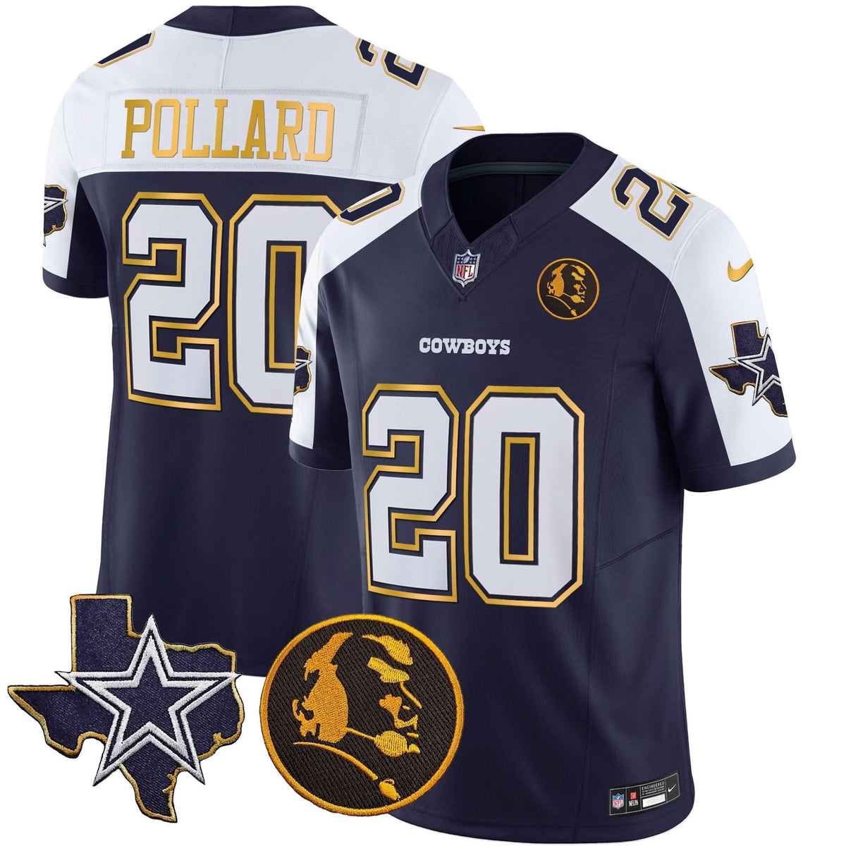 DAL Texas & John Madden Patch Gold Trim Vapor Jersey
