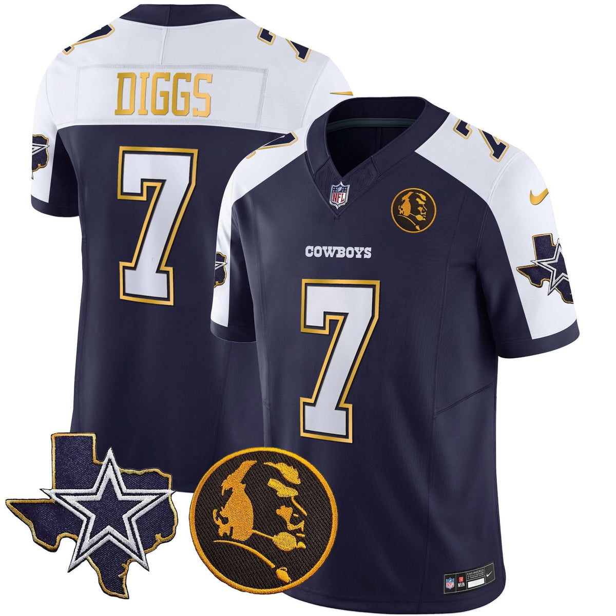 DAL Texas & John Madden Patch Gold Trim Vapor Jersey