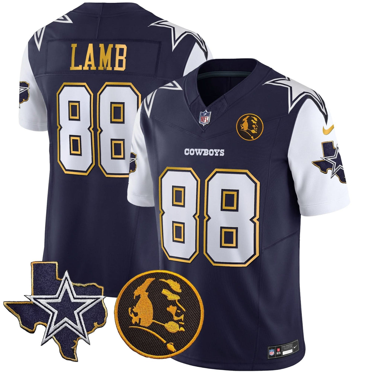 DAL Texas & John Madden Patch Gold Trim Vapor Jersey