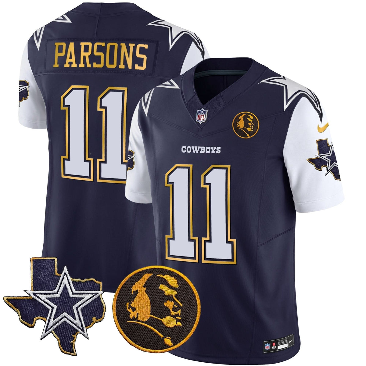 DAL Texas & John Madden Patch Gold Trim Vapor Jersey