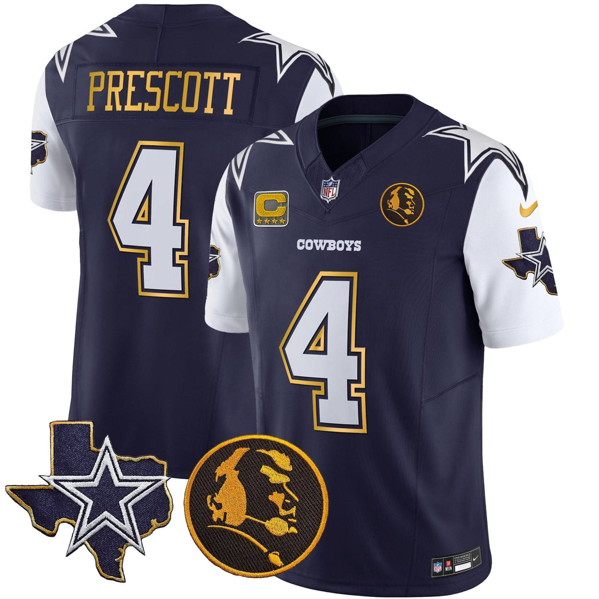 DAL Texas & John Madden Patch Gold Trim Vapor Jersey