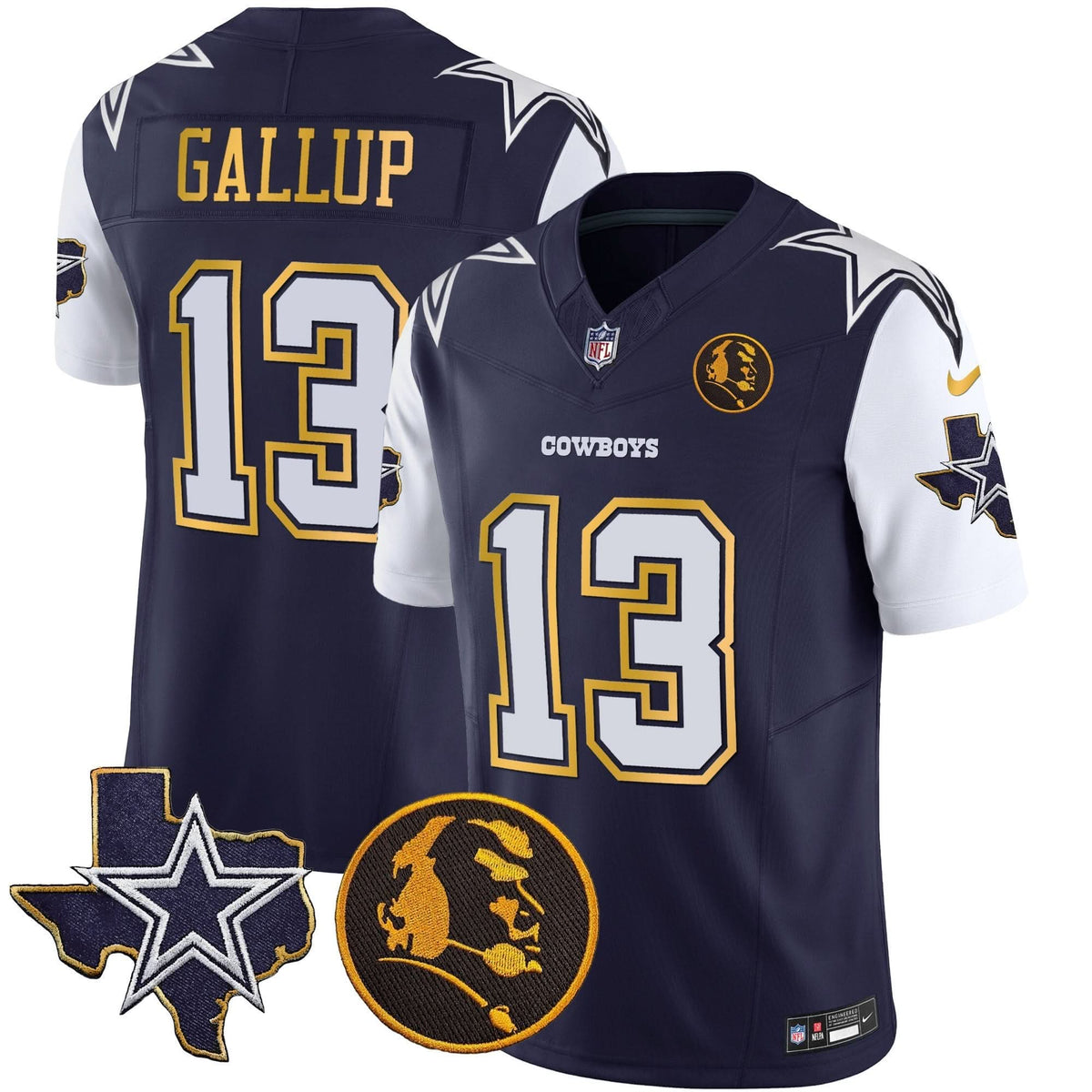 DAL Texas & John Madden Patch Gold Trim Vapor Jersey