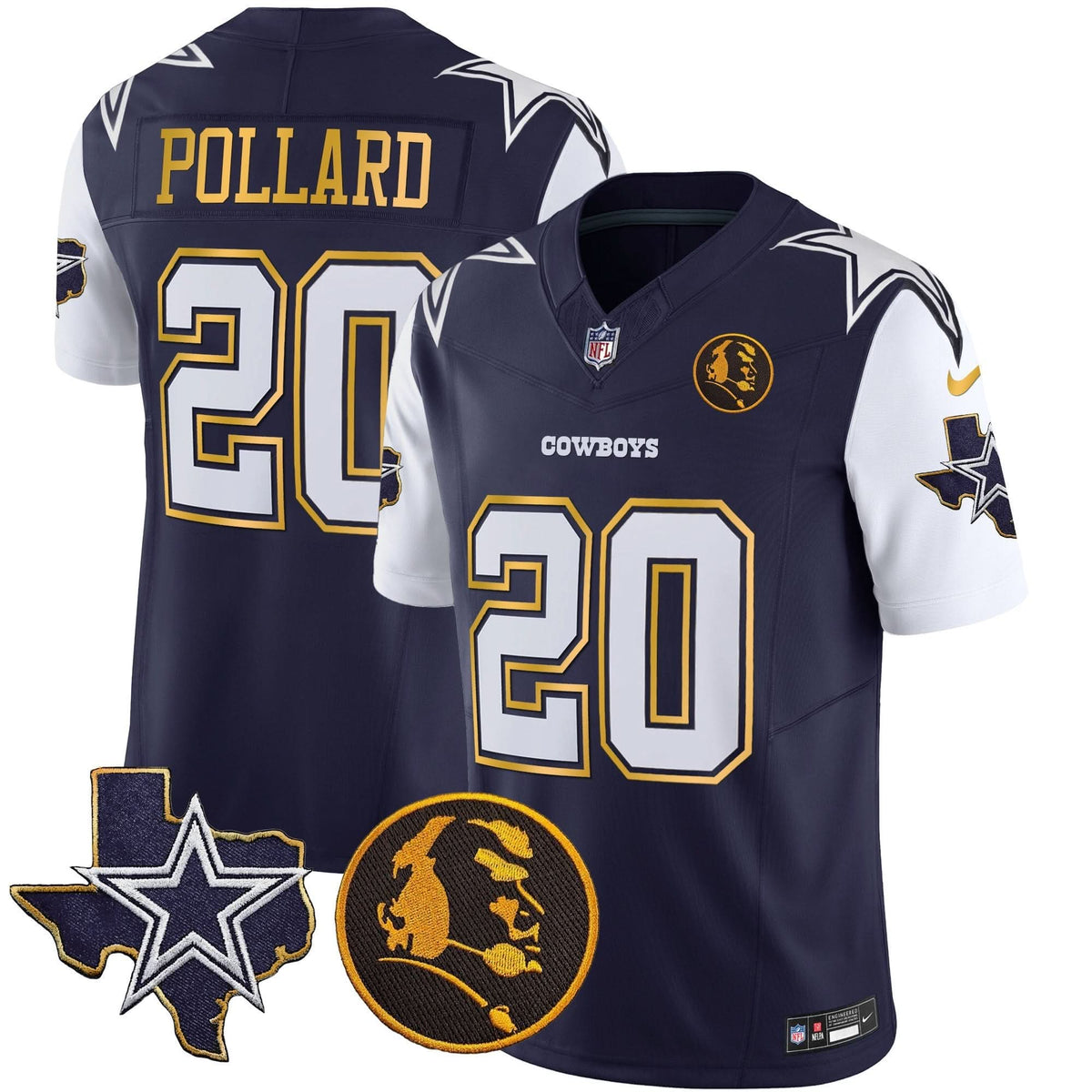 DAL Texas & John Madden Patch Gold Trim Vapor Jersey