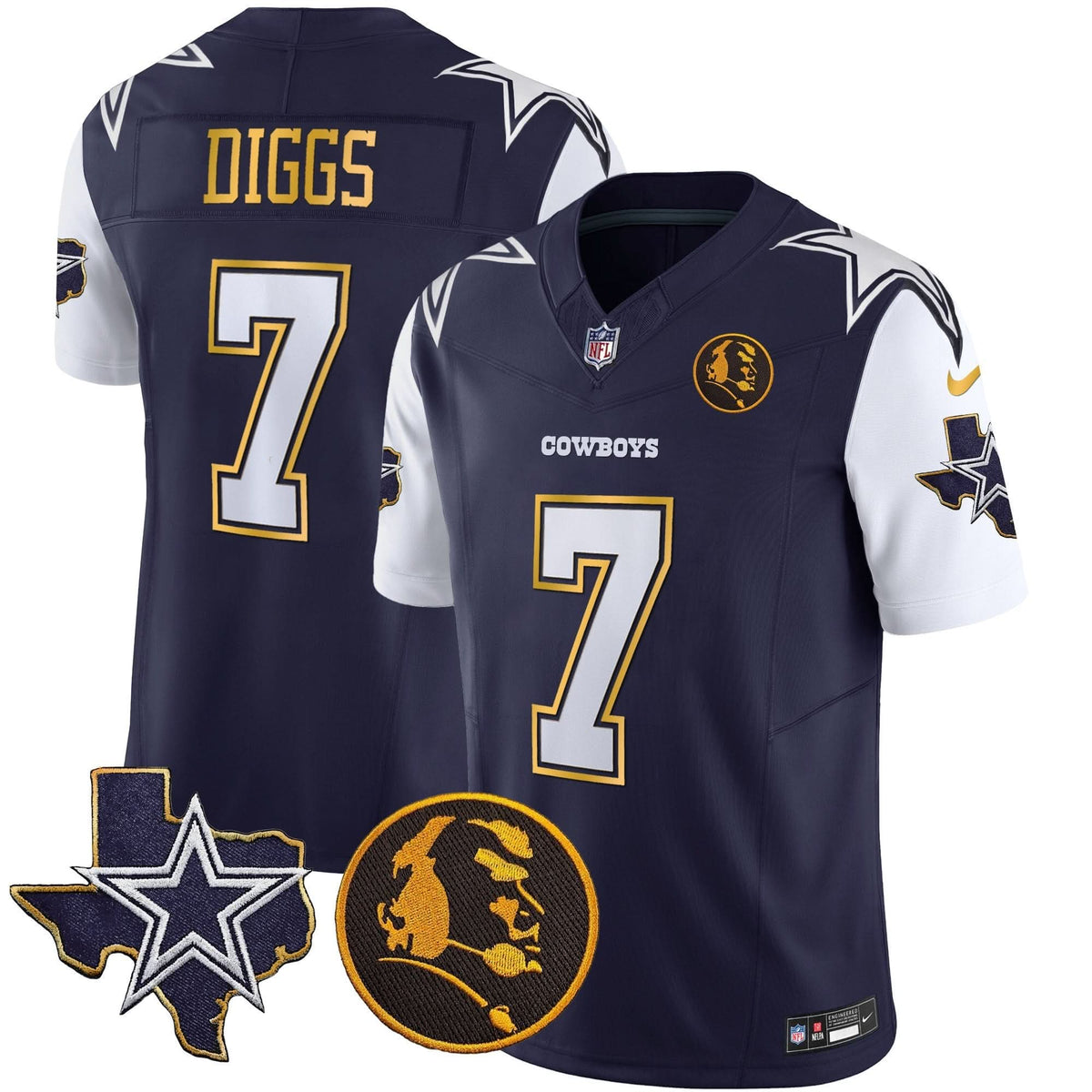 DAL Texas & John Madden Patch Gold Trim Vapor Jersey