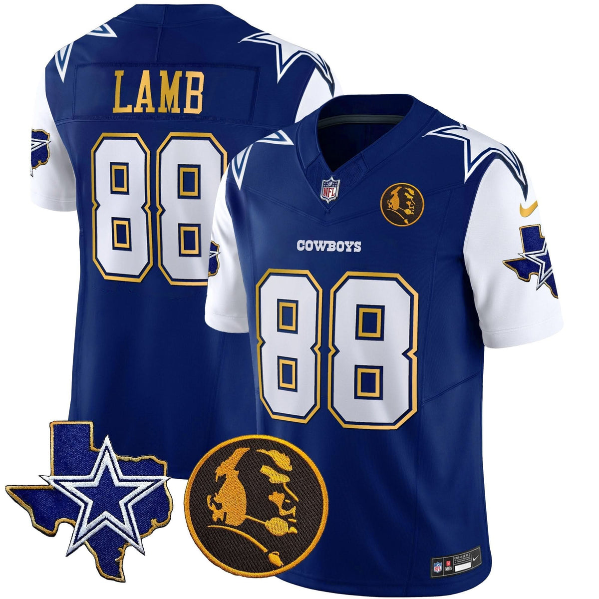 DAL Texas & John Madden Patch Gold Trim Vapor Jersey
