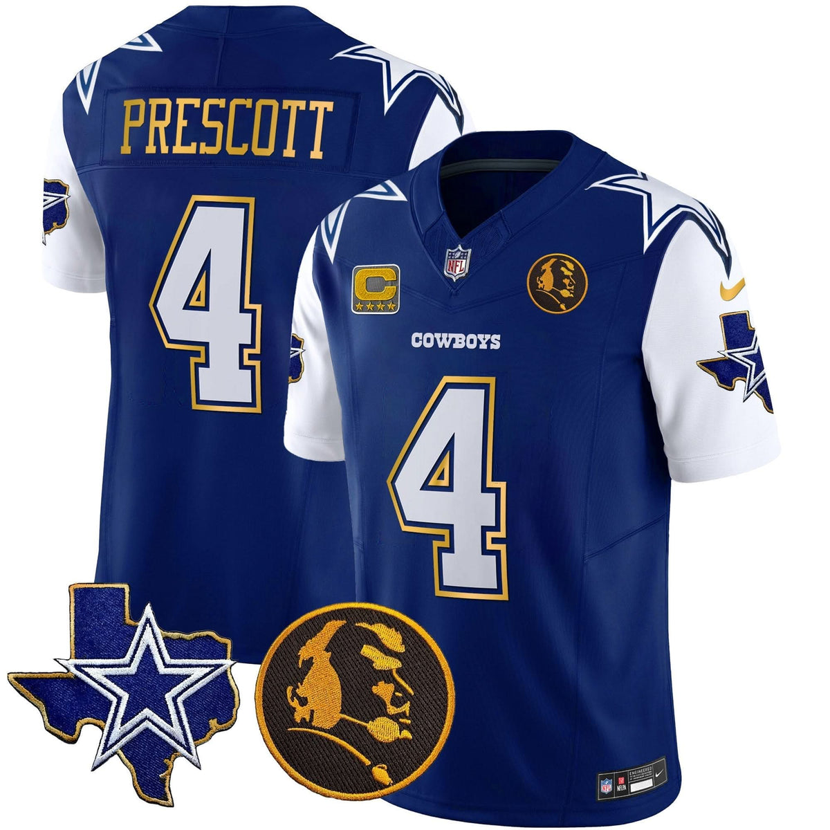 DAL Texas & John Madden Patch Gold Trim Vapor Jersey