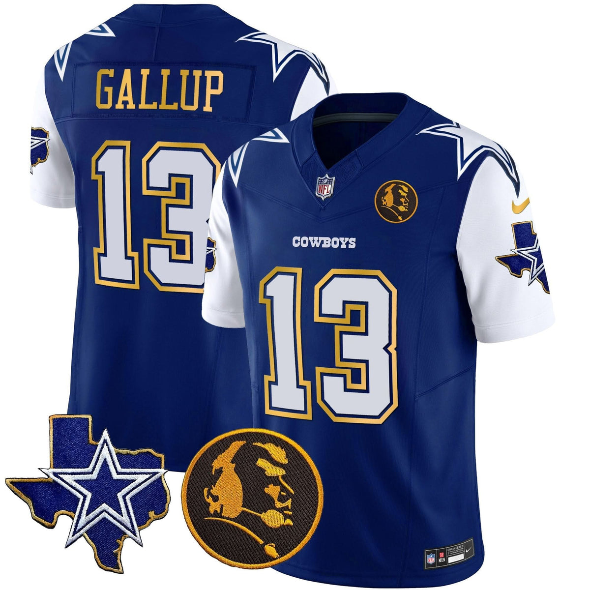 DAL Texas & John Madden Patch Gold Trim Vapor Jersey