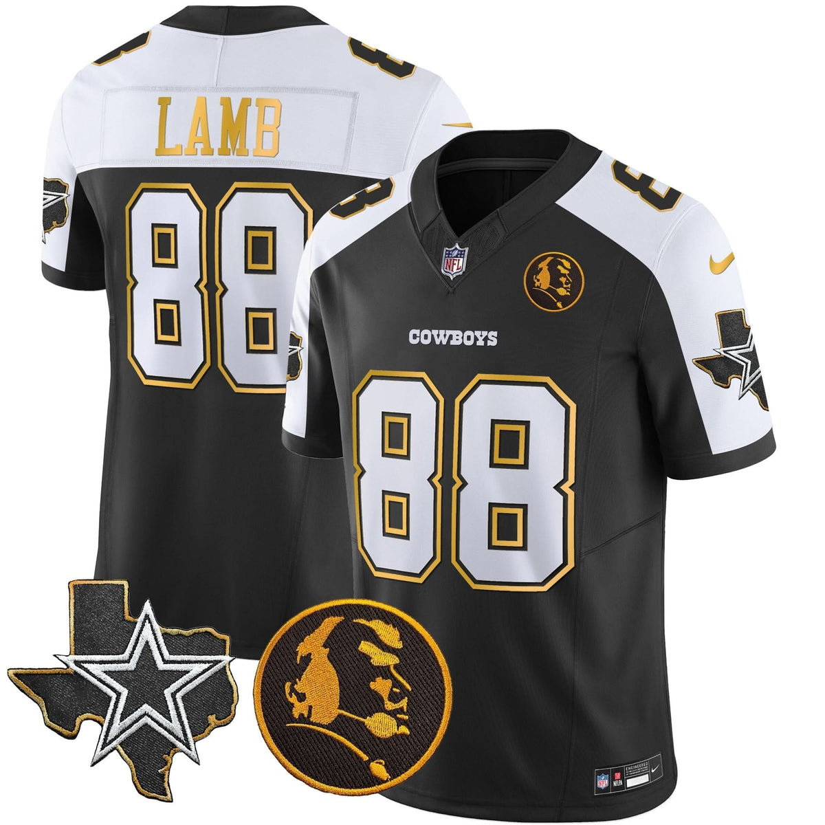 DAL Texas & John Madden Patch Gold Trim Vapor Jersey