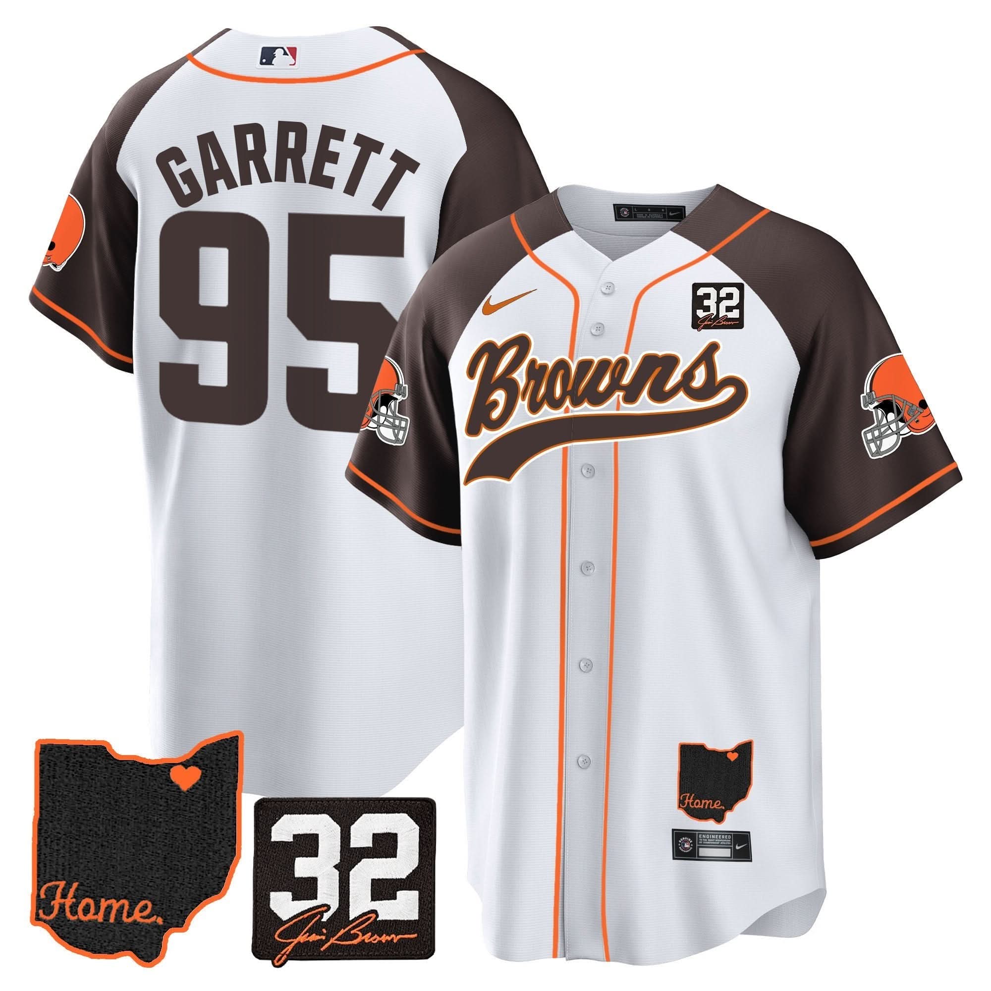 CLE #32 Jim Brown Memorial & Home Patch Baseball Jersey V2
