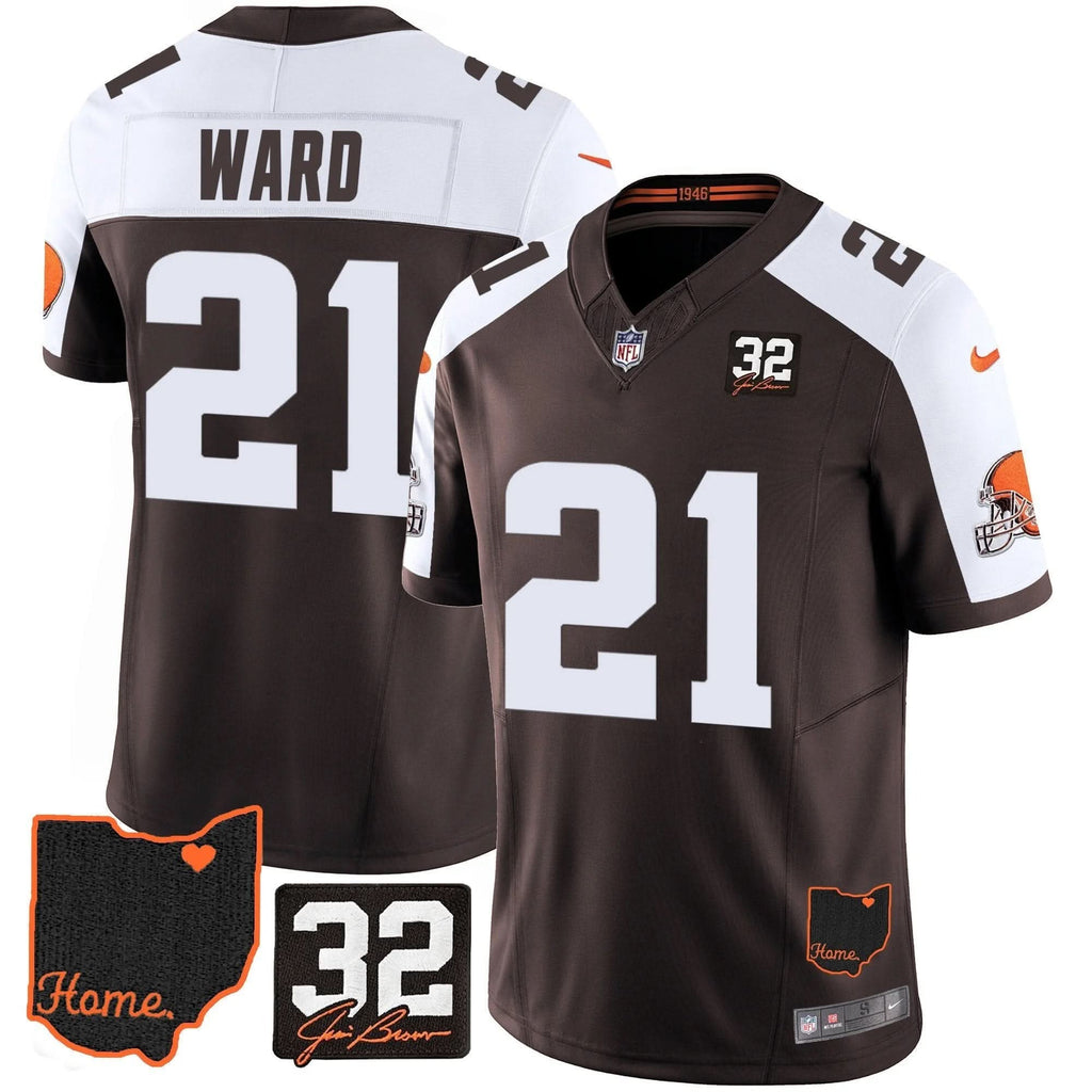 CLE #32 Jim Brown Memorial & Home Patch Jersey V3