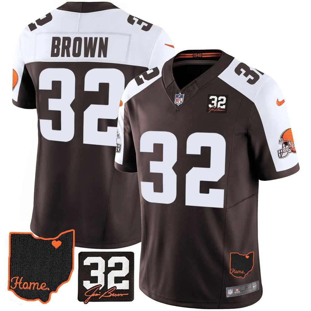 CLE #32 Jim Brown Memorial & Home Patch Jersey V3