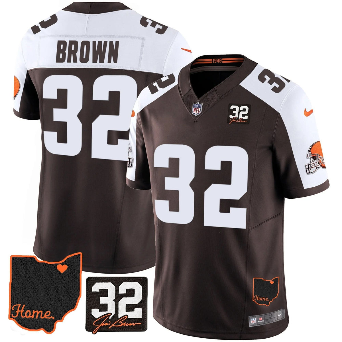 CLE #32 Jim Brown Memorial & Home Patch Jersey V3