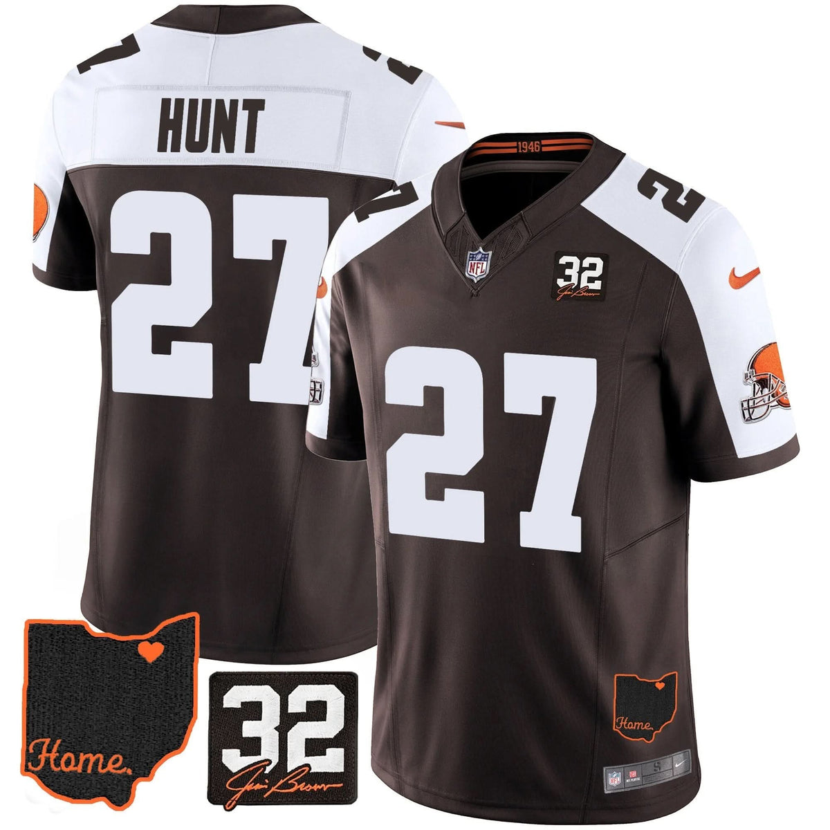 CLE #32 Jim Brown Memorial & Home Patch Jersey V3