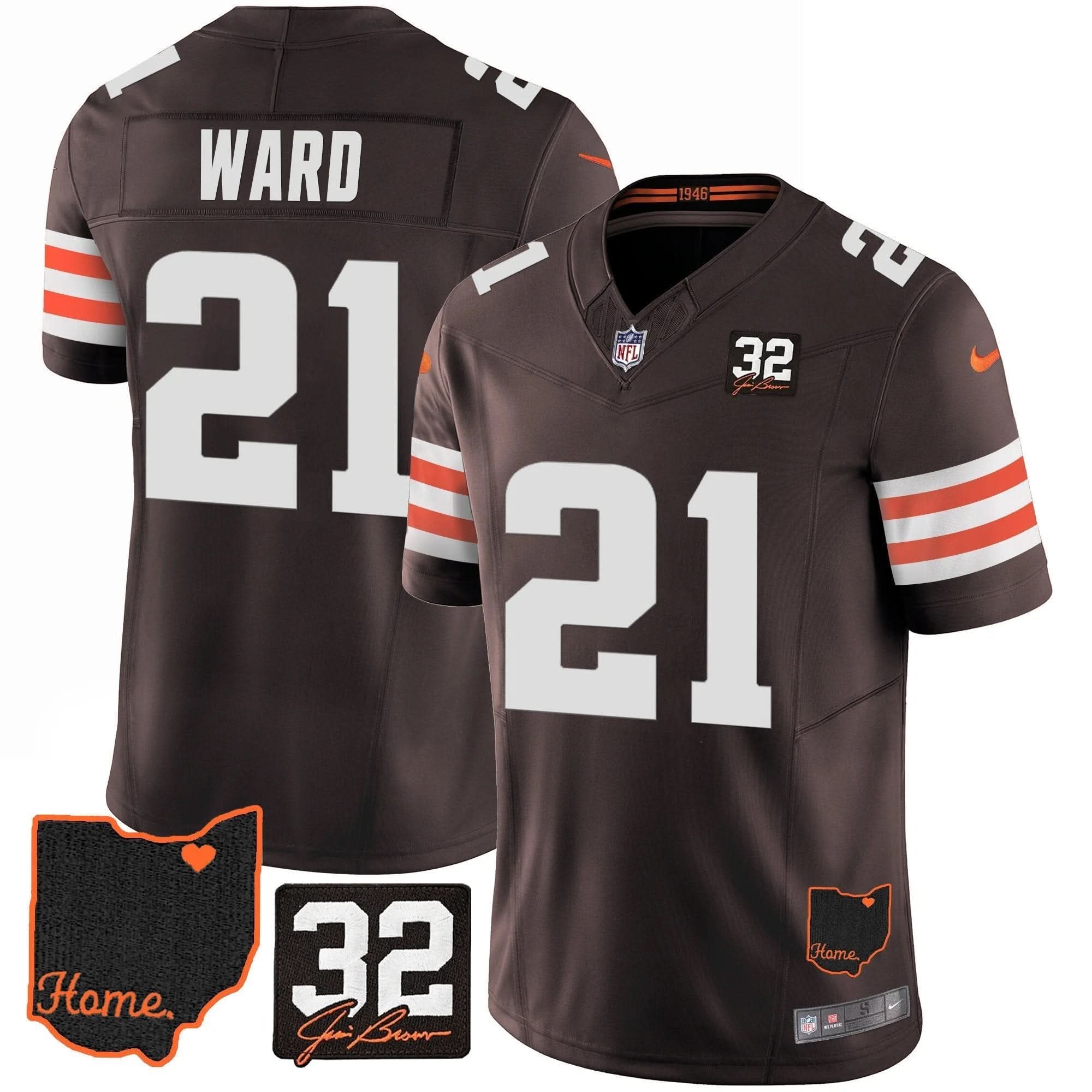 CLE #32 Jim Brown Memorial & Home Patch Jersey V3
