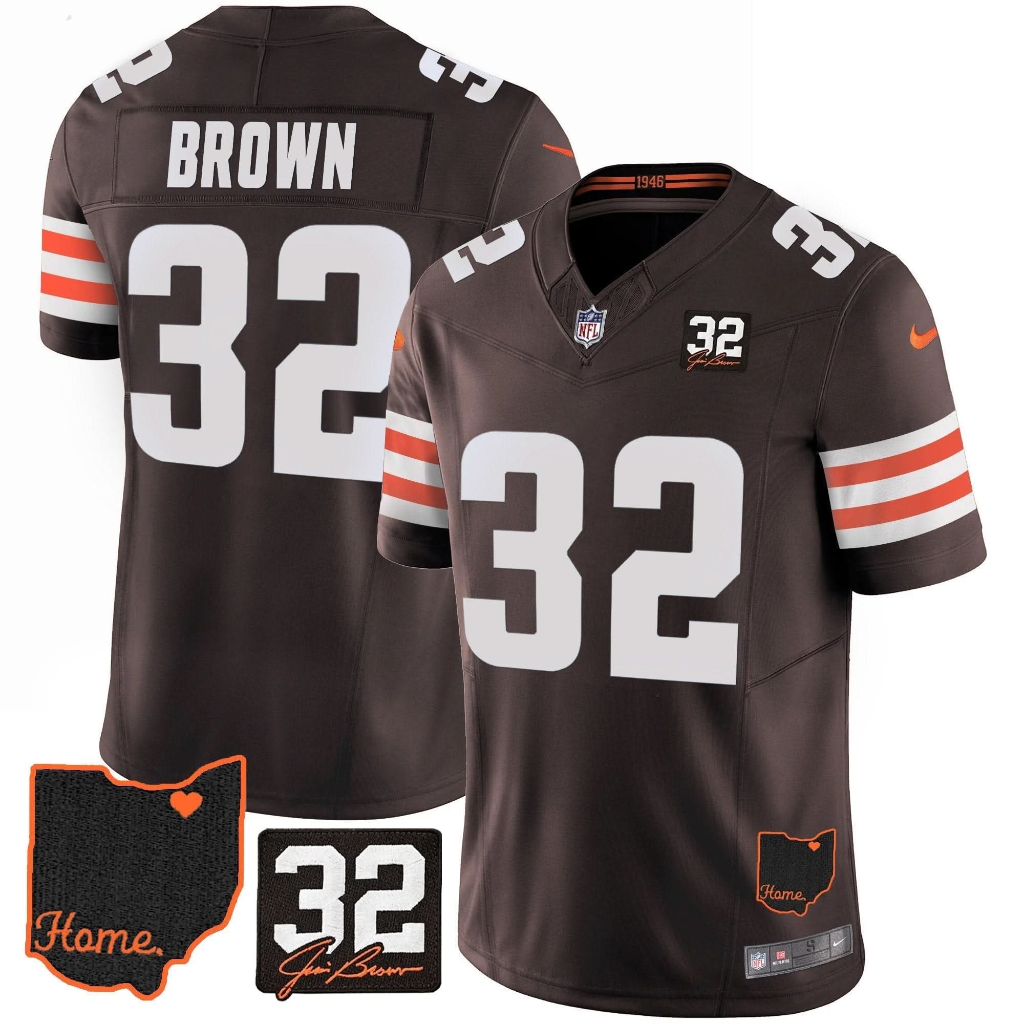CLE #32 Jim Brown Memorial & Home Patch Jersey V3