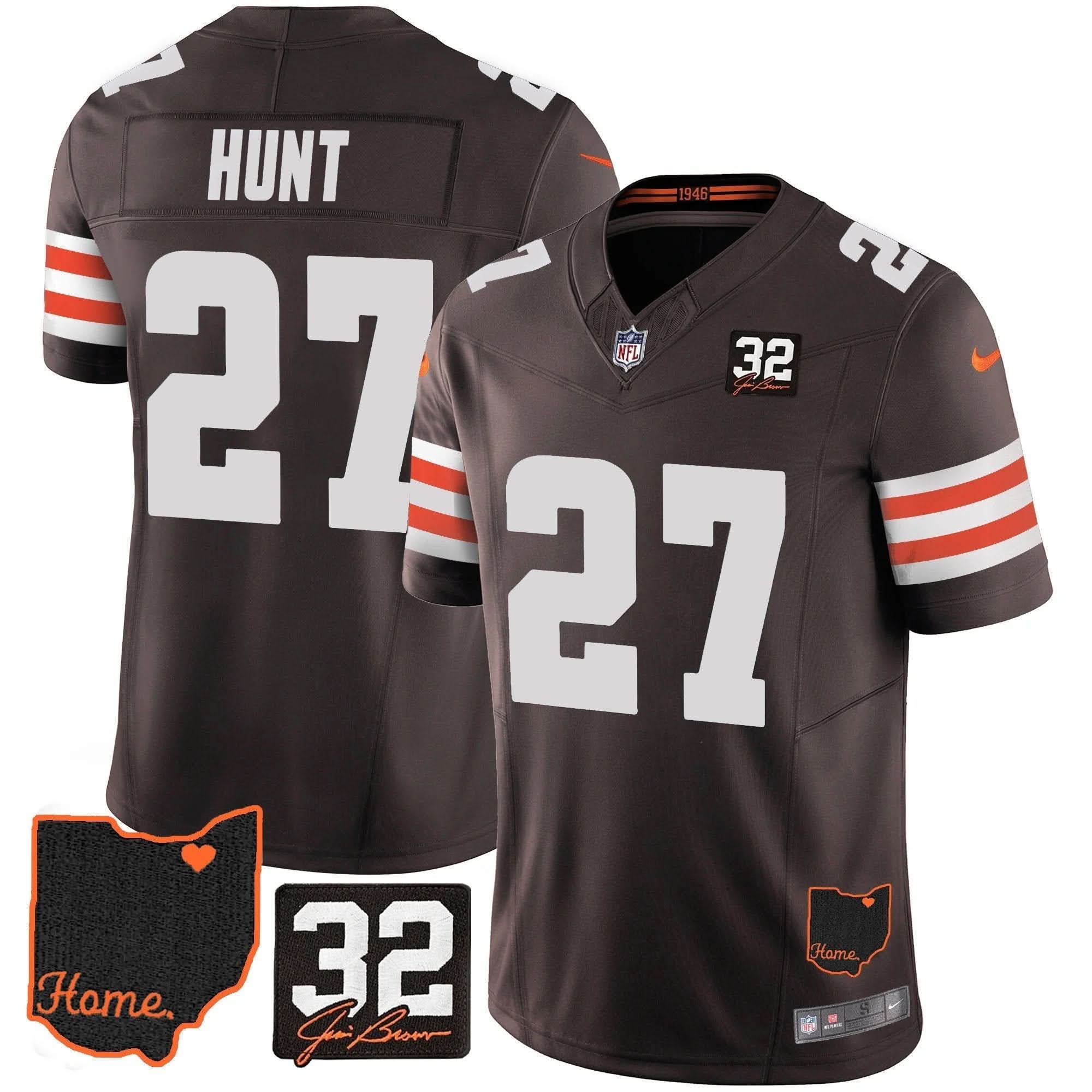 CLE #32 Jim Brown Memorial & Home Patch Jersey V3