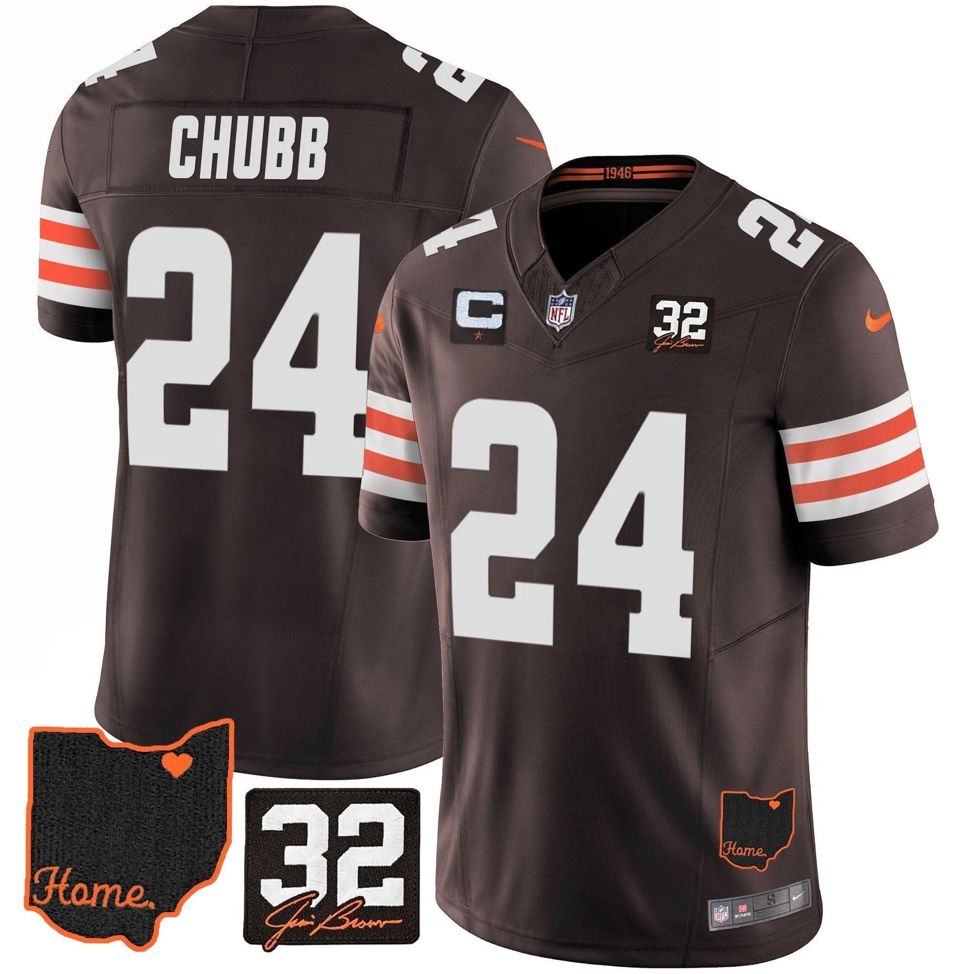 CLE #32 Jim Brown Memorial & Home Patch Jersey V3